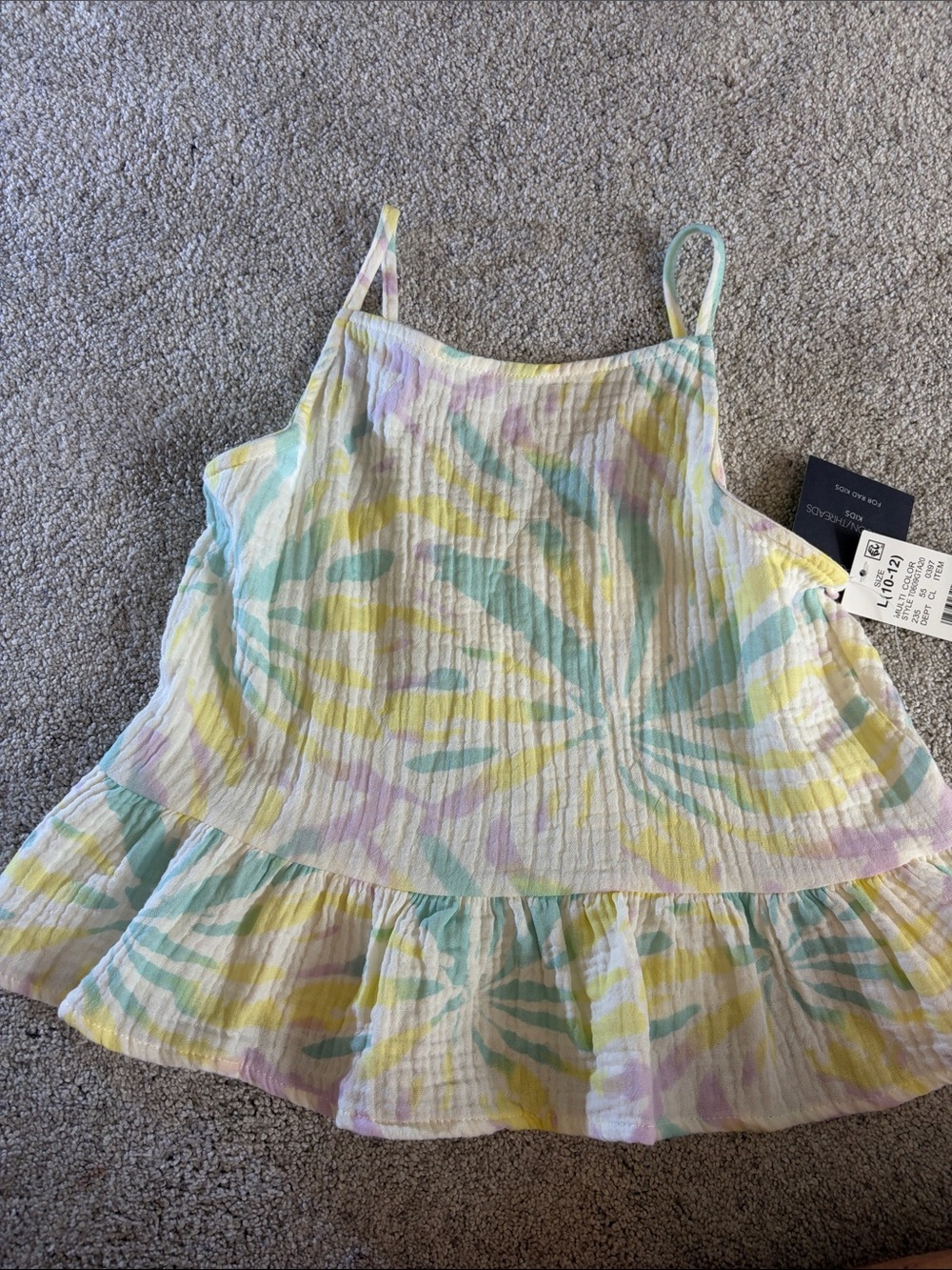 Unbranded Pastel Leaf Print Ruffle Hem Tank Top